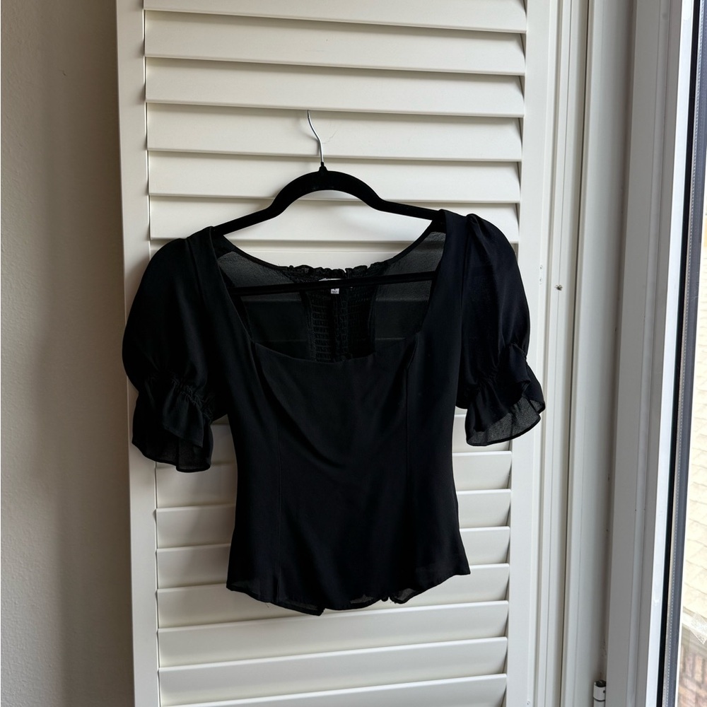 Reformation Black Puff Sleeve Blouse